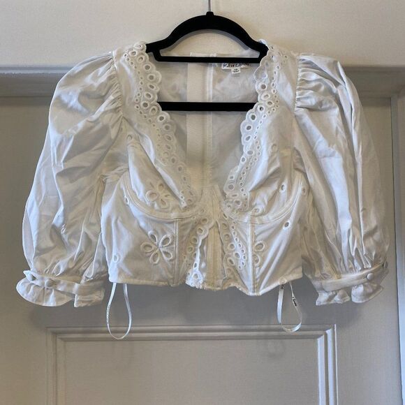 For Love and Lemons White Eyelet Lace Serena Crop Top - Picture 7 of 15